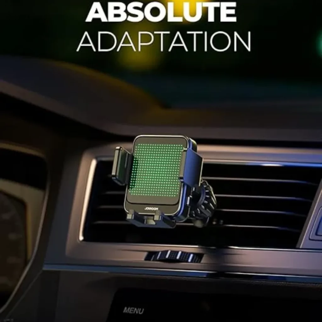 Joyroom JR-ZS341 15W - Support de ventilation avec charge sans fil, pince réglable, surface antidérapante à points verts, port USB-C, design compact noir