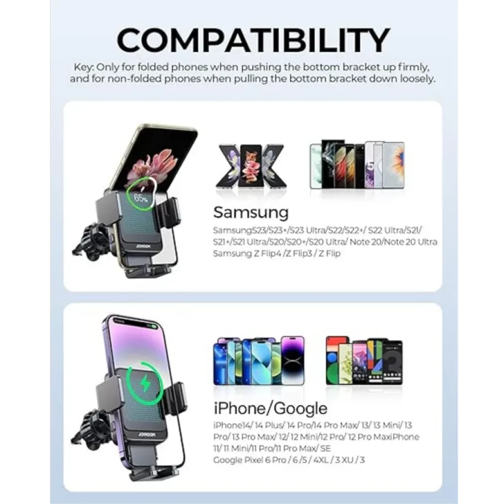 Joyroom JR-ZS341 15W – Support voiture sans fil avec bras réglables, pince latérale, charge rapide Qi, base ventouse, compatible Samsung et iPhone/Google