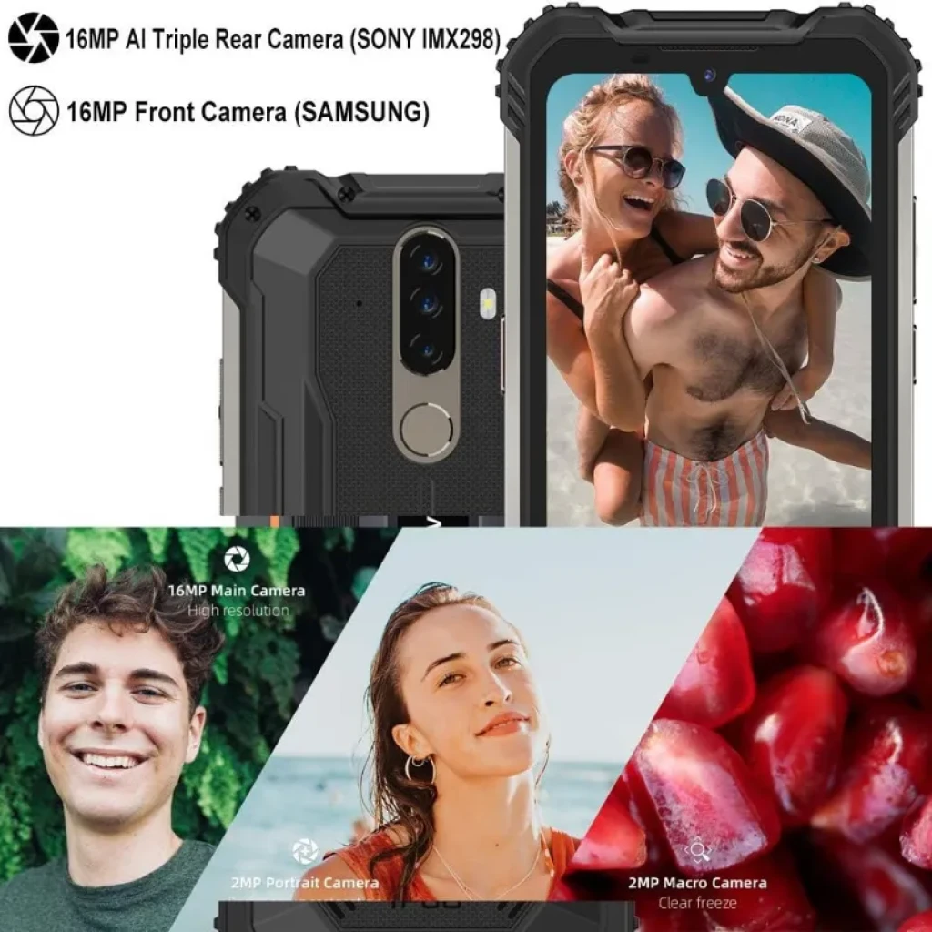 Smartphone rugerizado negro Doogee S58 Pro, triple cámara trasera 16 MP, selfie 16 MP, pantalla con biseles robustos, 6 GB RAM y 64 GB, Clase B reacondicionado
