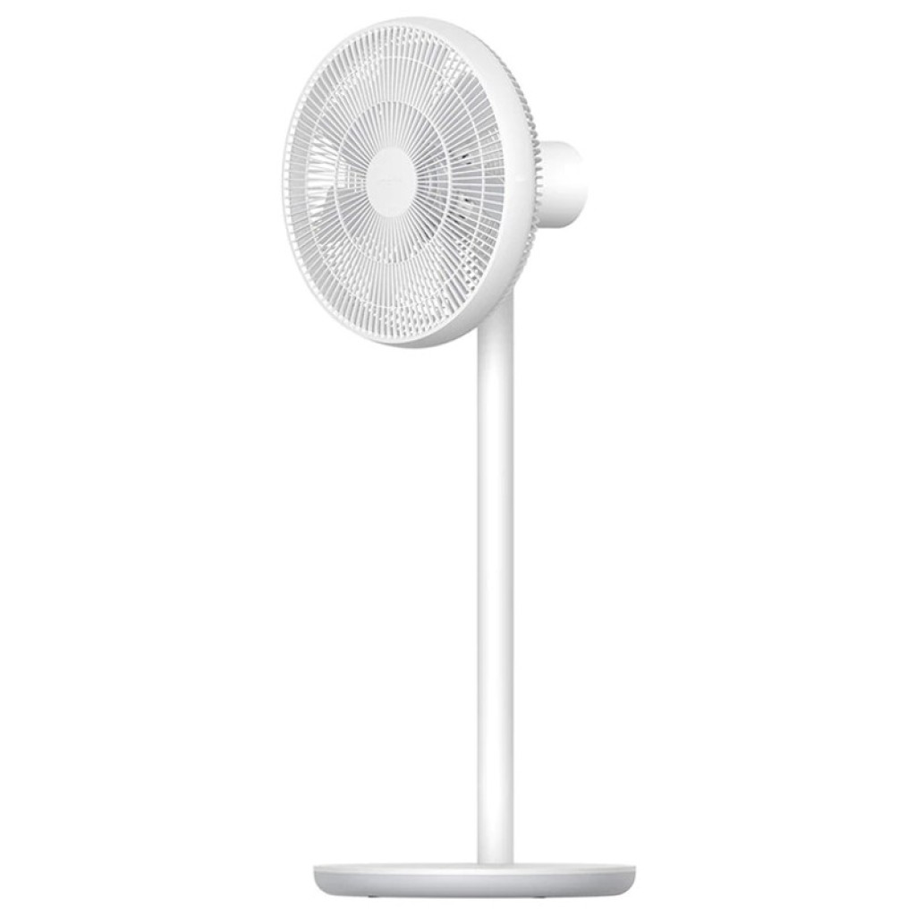 Ventilador de pie blanco con base redonda, mástil delgado y cabezal circular con rejilla fina; diseño minimalista y altura regulable. Desprecintado Xiaomi