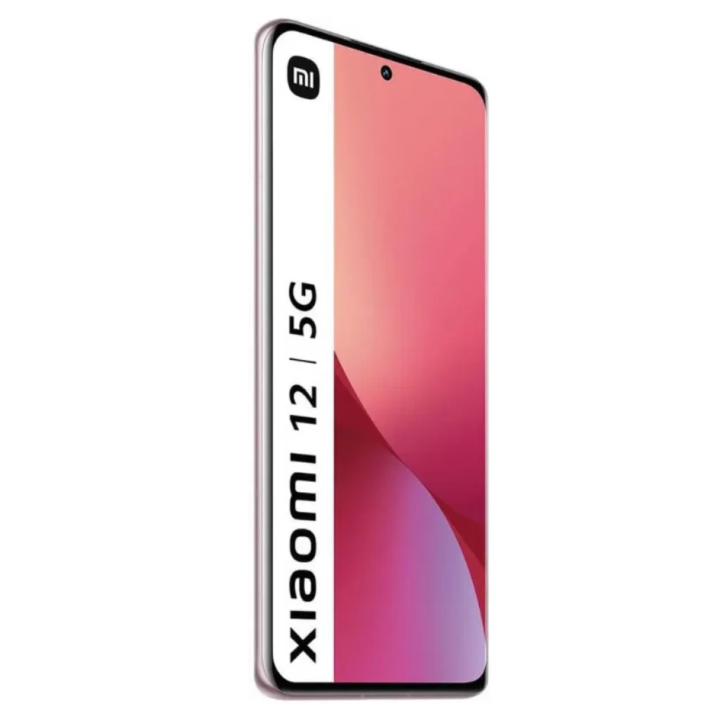 Xiaomi 12 12GB/256GB Lila Desprecintado con pantalla curva AMOLED, cámara frontal en orificio centrado y bordes delgados; diseño elegante en tono rosa lila