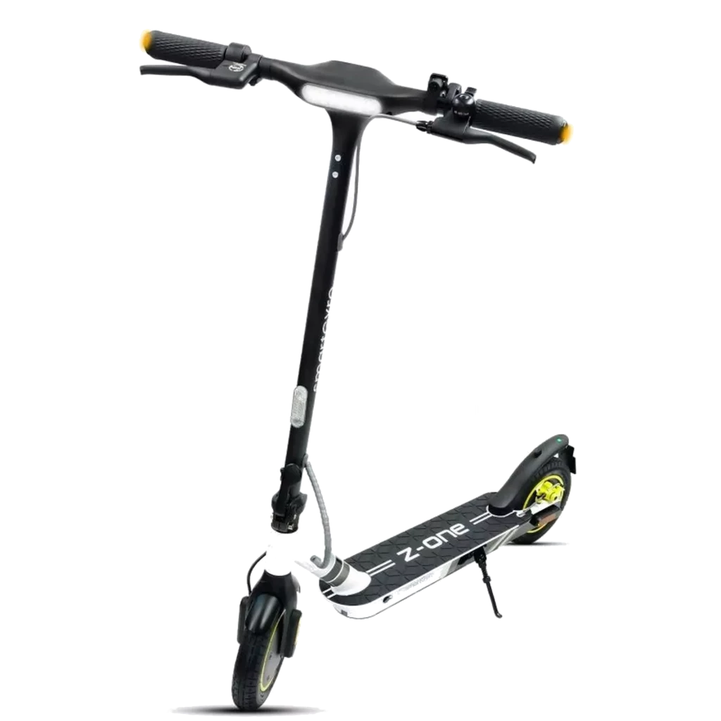 SmartGyro Z-ONE 350W Cinza, scooter elétrica dobrável com guidão reto, display central, deck preto Z-one, roda dianteira estreita e traseira com guarda-lamas