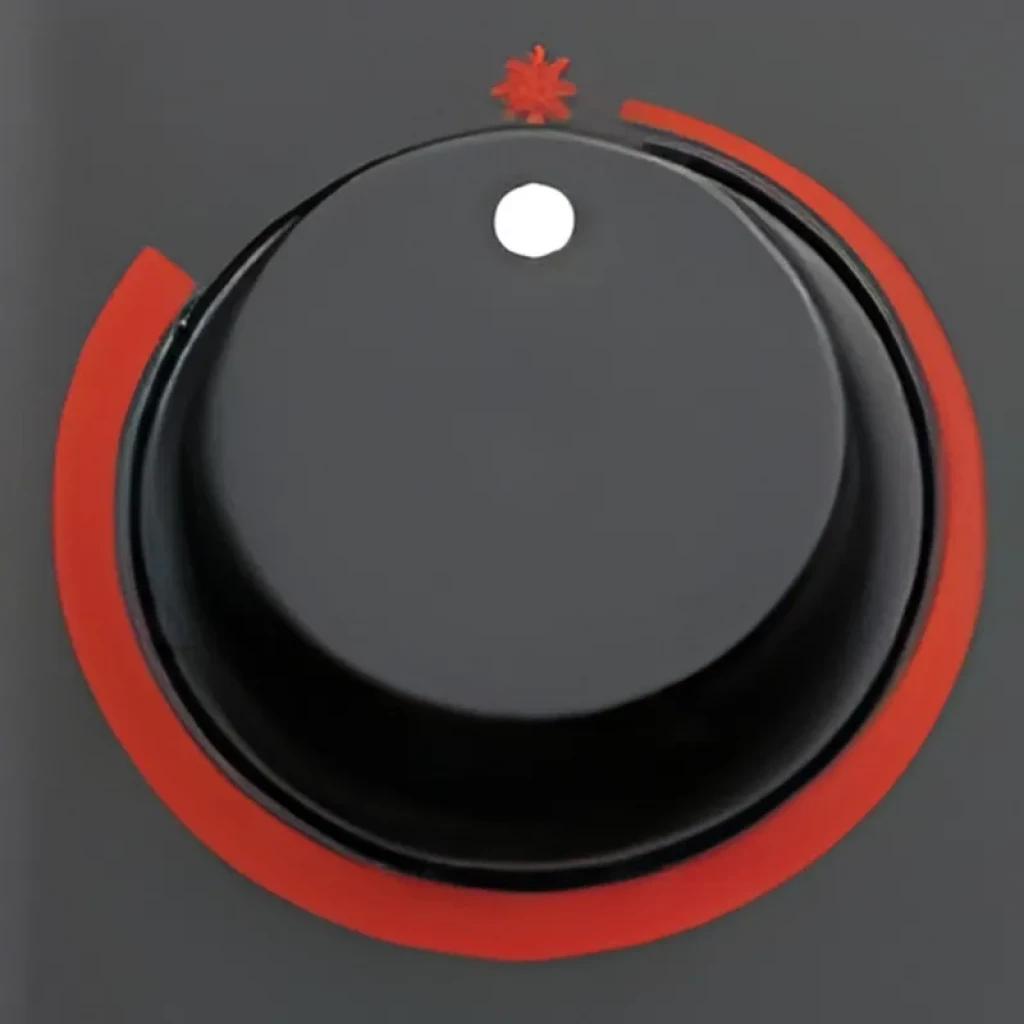 Perilla negra de control con anillo rojo y marcador blanco, diseño minimalista del Calefactor Eléctrico Horizontal Soler & Palau TL-20 N Negro