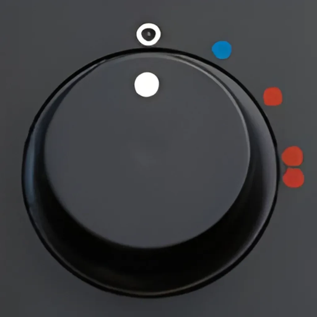 Perilla de control del Calefactor Eléctrico Horizontal Soler & Palau TL-20 N Negro, acabado mate con indicador blanco y marcas de temperatura azul y rojo