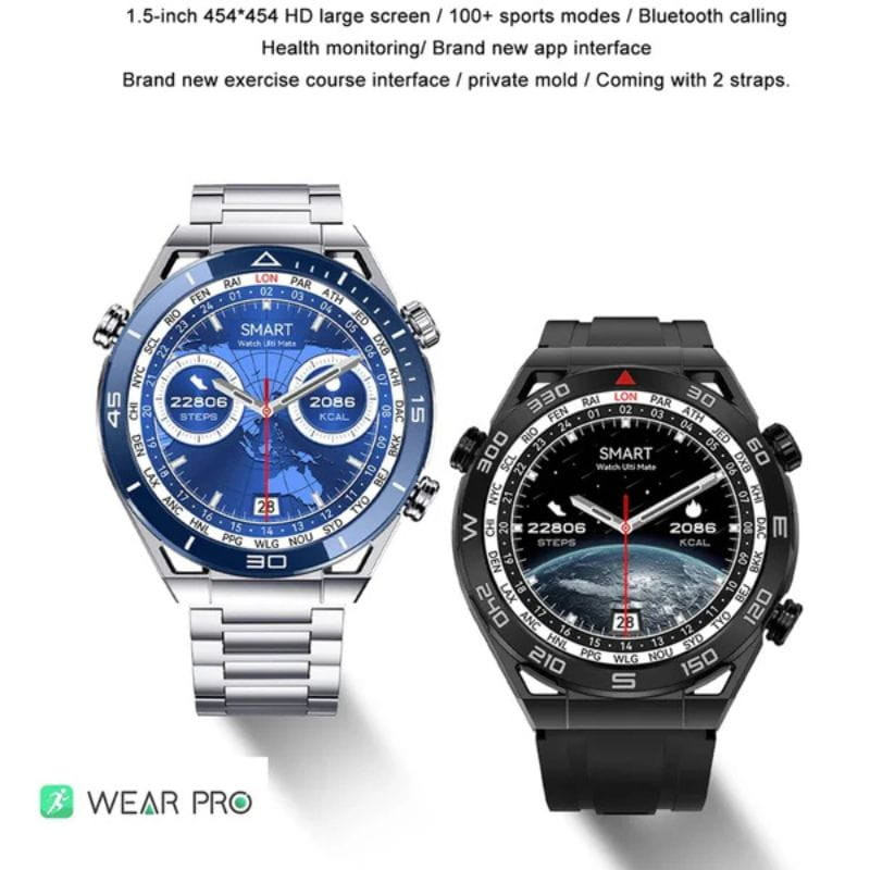 DT NO.1 Ultra Mate Preto com Correia Metálica Preta - Relógio inteligente imagem frontal