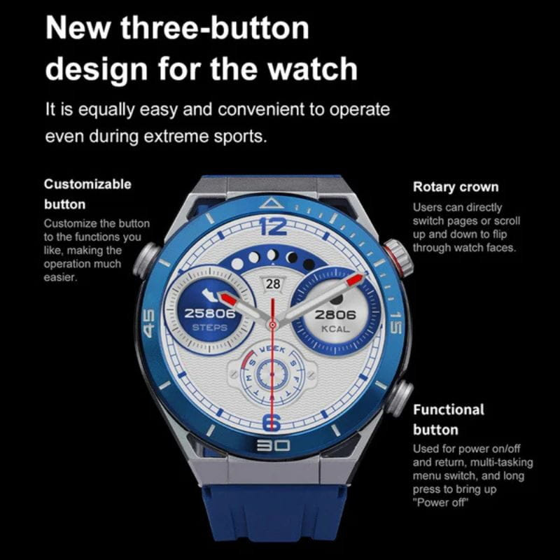 DT NO.1 Ultra Mate Preto com Correia Metálica Preta - Relógio inteligente funções dos botões