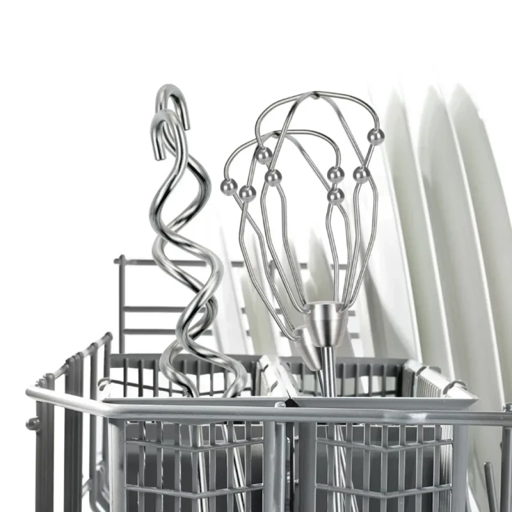 Accesorios de la Bosch MFQ40303: varillas batidoras y ganchos amasadores de acero inoxidable, aptos para lavavajillas, diseño robusto y brillante en metal