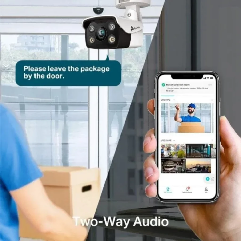 Cámara de seguridad IP TP-Link VIGI C340-W blanca, 4MP, montaje en techo o pared, visión nocturna, LED infrarrojos, audio bidireccional y WiFi estable