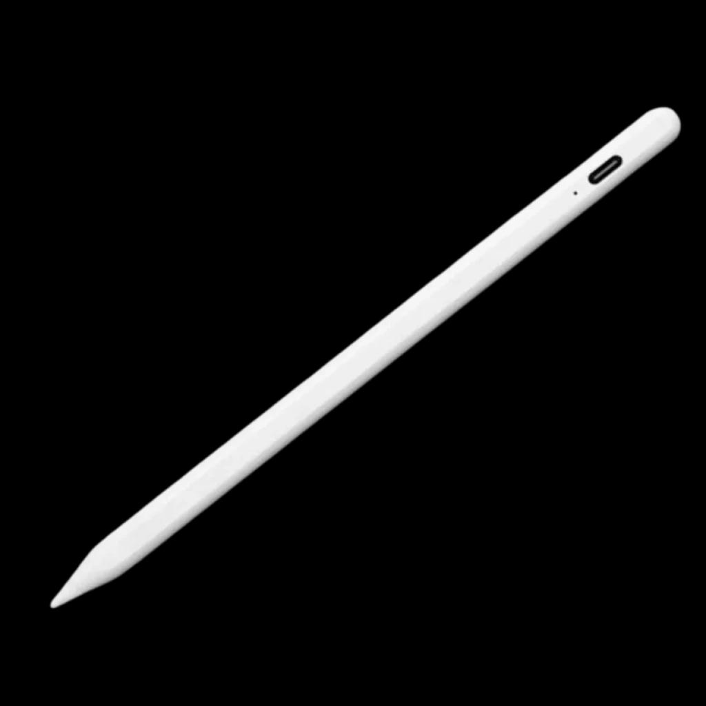Lápiz Stylus ID715 Blanco con cuerpo cilíndrico mate, punta fina precisa y puerto de carga lateral tipo USB-C, diseño minimalista y ligero.