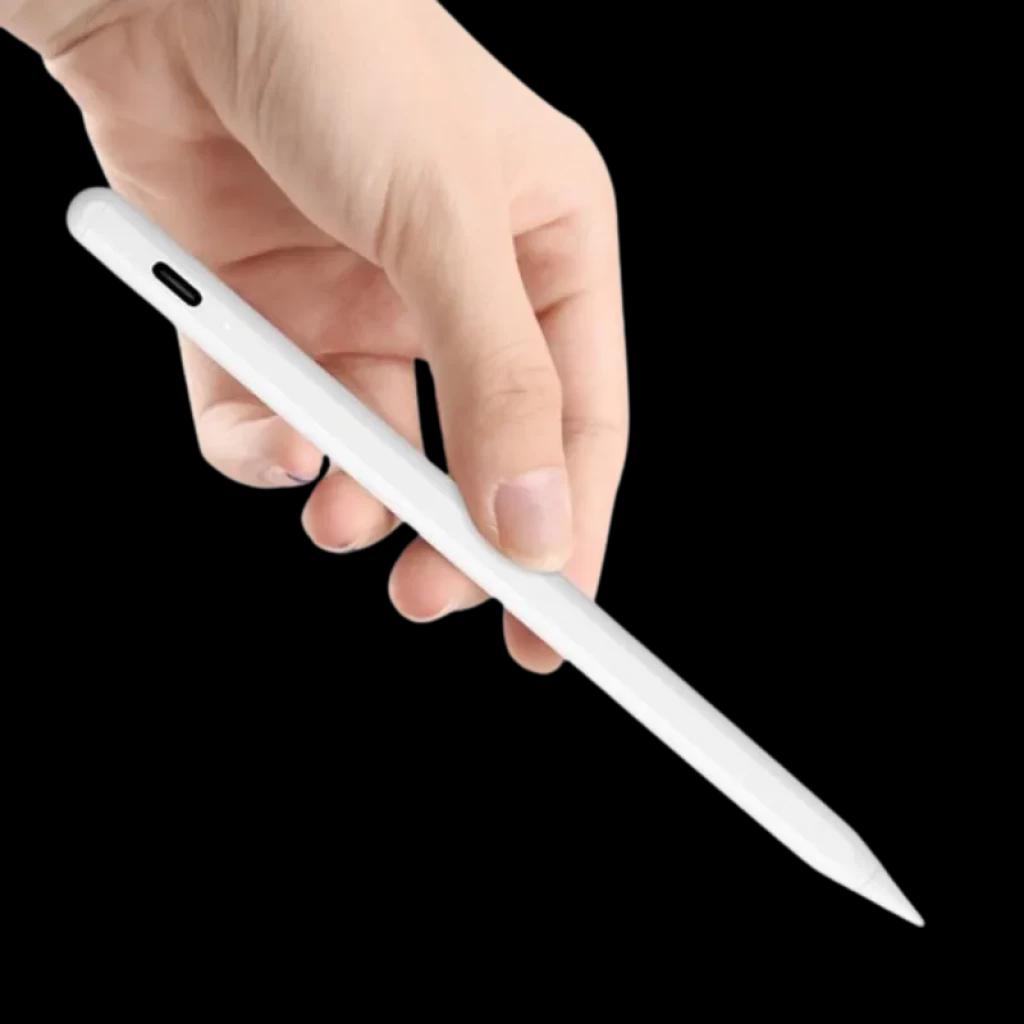 Lápiz Stylus ID715 Blanco con cuerpo liso y punta fina, acabado brillante y puerto de carga lateral USB-C, diseño ergonómico para pantallas táctiles