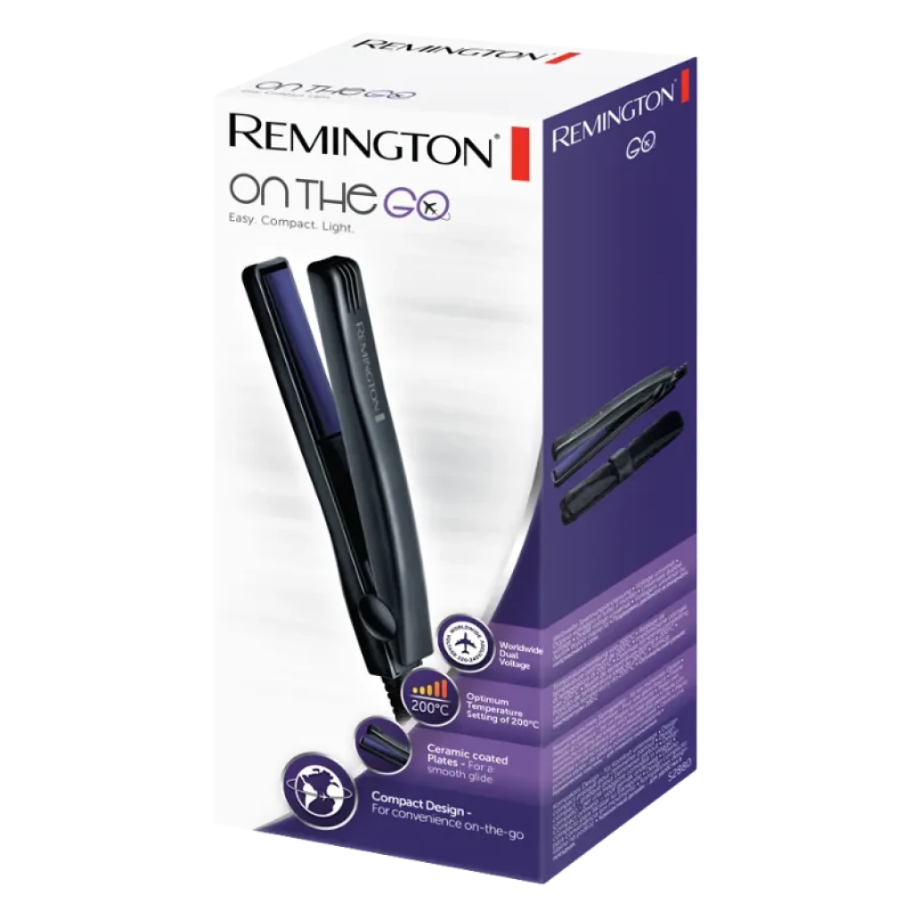 Remington S2880 Plancha de pelo mini Negro con placas cerámicas, diseño compacto y ligero, temperatura hasta 200 °C, ideal para viaje y retoques rápidos