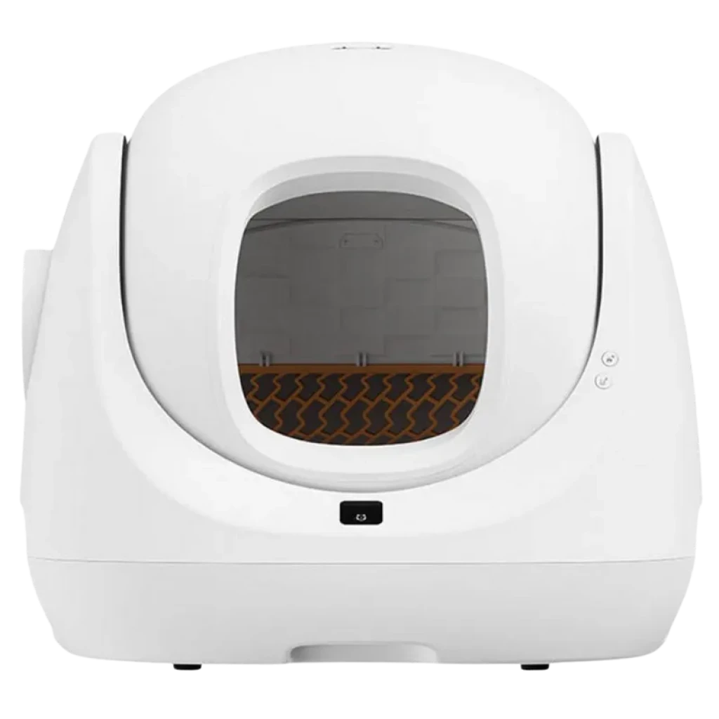 CATLINK Baymax Lite Blanc bac à litière autonettoyant, design arrondi blanc, large entrée ovale, tapis antidérapant intérieur, panneau de contrôle frontal