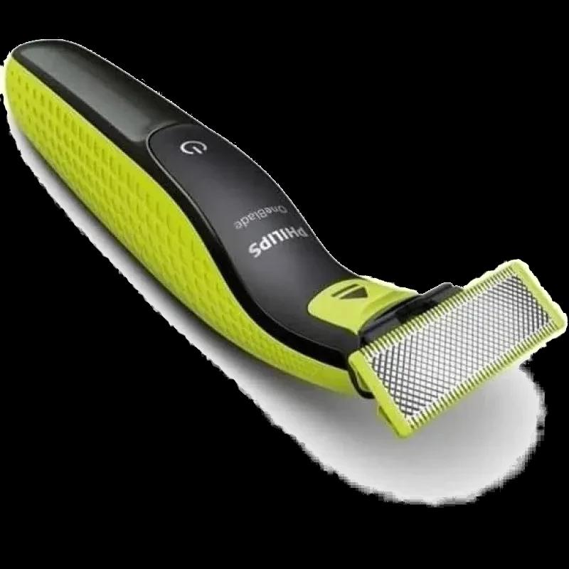 Aparador Philips OneBlade QP2724/10 preto e verde com lâmina retangular dupla face, cabo ergonômico texturizado e botão power destacado