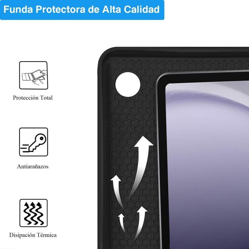 Funda con Teclado Samsung Galaxy Tab A11+ Español con borde texturizado, recorte para cámara, protección total, antiarañazos y disipación térmica