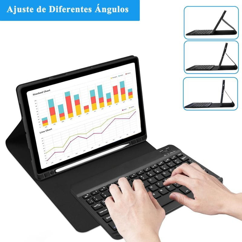 Funda con Teclado Samsung Galaxy Tab A11+ Español con soporte ajustable multiposición, teclado desmontable, ranura para lápiz y protección tipo folio