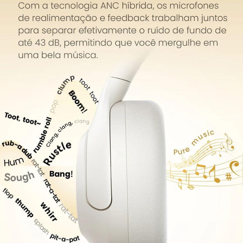 Haylou S30 ANC Blanco, auricular circumaural blanco con micrófonos ANC híbridos y cancelación de ruido hasta 43 dB, diseño elegante y acolchado confortable