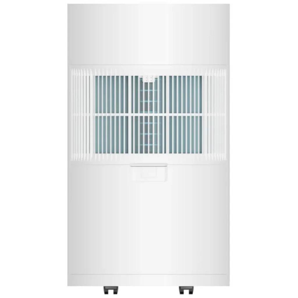 Xiaomi Smart Dehumidifier Lite Branco com design minimalista, grade frontal ampla, visor central azul e rodízios inferiores para fácil mobilidade