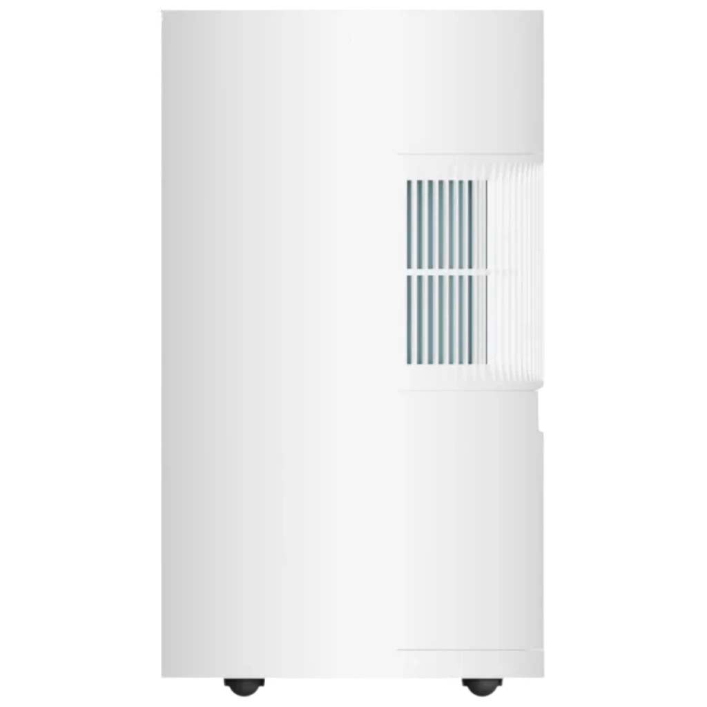 Xiaomi Smart Dehumidifier Lite Branco com corpo minimalista, grelha lateral vertical, acabamento fosco e rodas discretas para fácil mobilidade