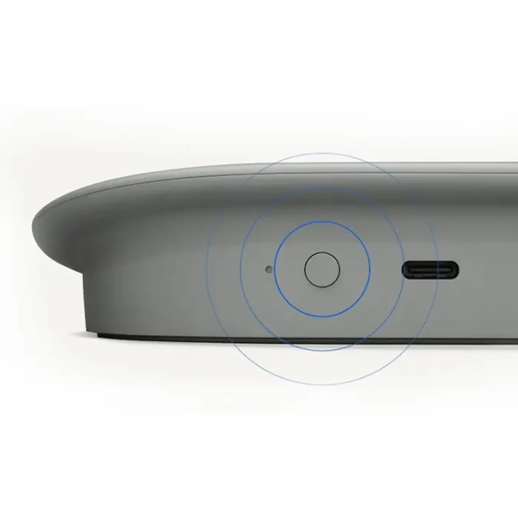 Google TV Streamer 4K castanho com botão circular frontal e porta USB-C lateral, design curvo minimalista, versão importada