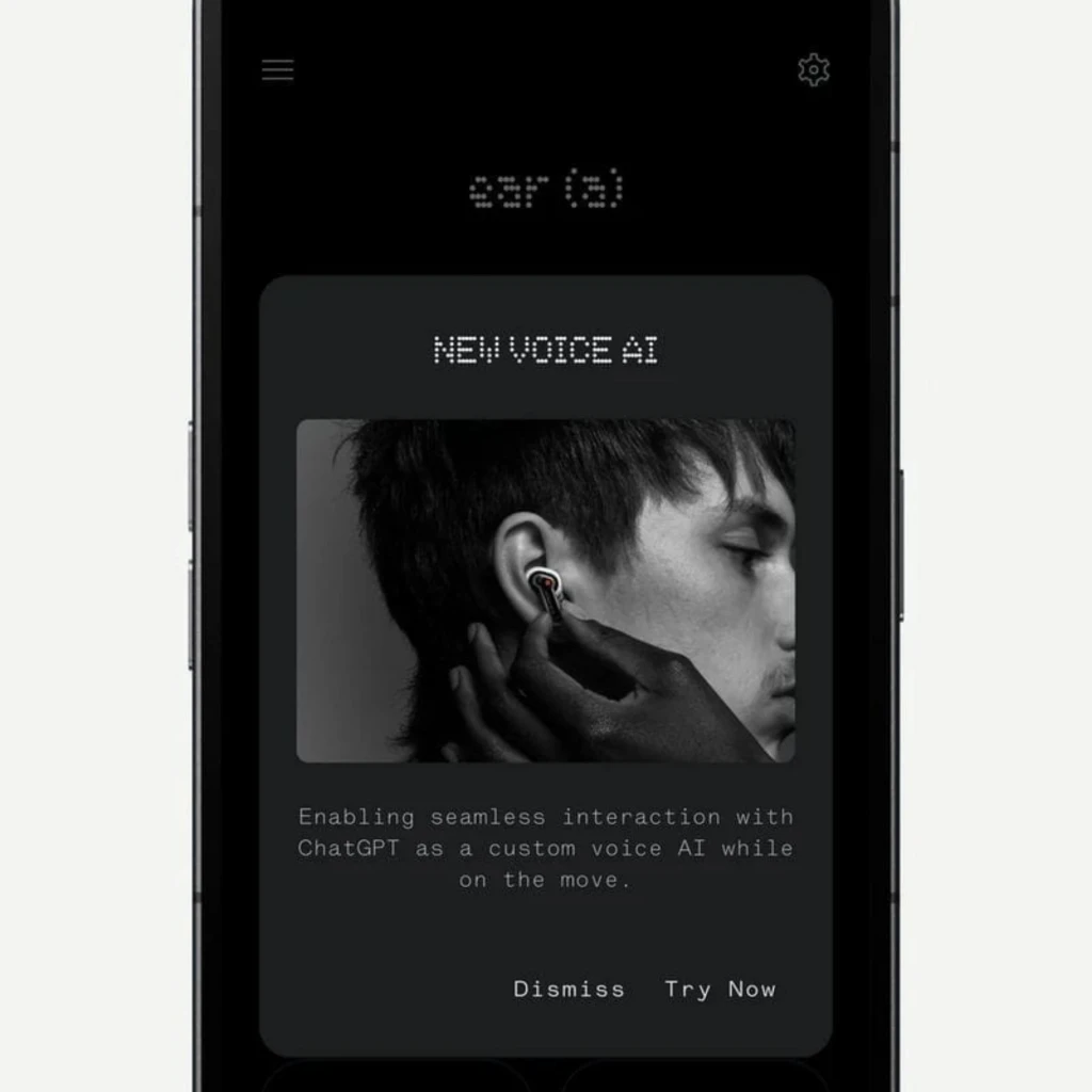 Nothing Phone 2a Plus 12Go/256Go Gris affiché avec écran sombre, interface AI vocale, bords fins, haut-parleur et caméra frontale intégrés, design épuré