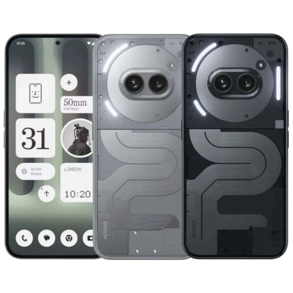 Nothing Phone 2a Plus 12Go/256Go Gris avec double caméra arrière horizontale, dos transparent à circuits visibles, écran bord fin et interface minimaliste