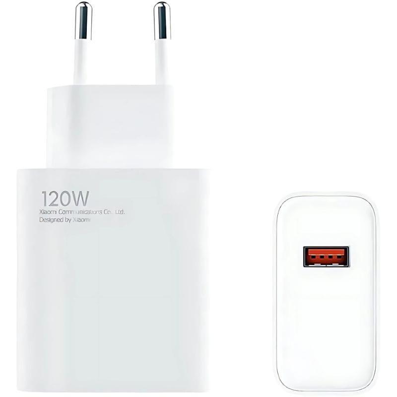 Xiaomi 120W HyperCharge Combo USB Type-A Blanc - Chargeur de smartphone, image avant et arrière du chargeur mural