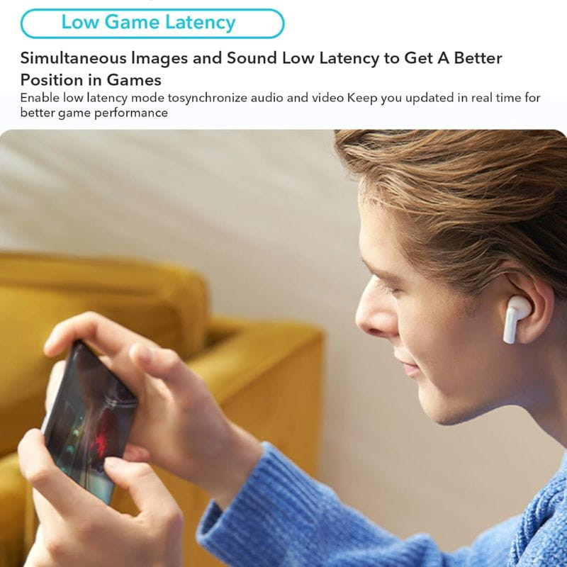 Honor Earbuds X5 Blanco en oído, diseño tipo bastón, acabado brillante y compacto, ergonomía cómoda, ideal para juegos con baja latencia mientras usas el