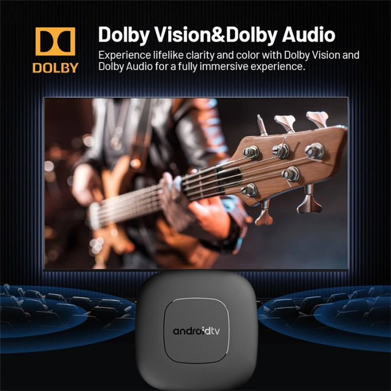 T1 H313 Android TV negro compacto con Android 13, 2GB/8GB, WiFi dual. Compatible con Dolby Vision y Dolby Audio para imagen y sonido envolventes.