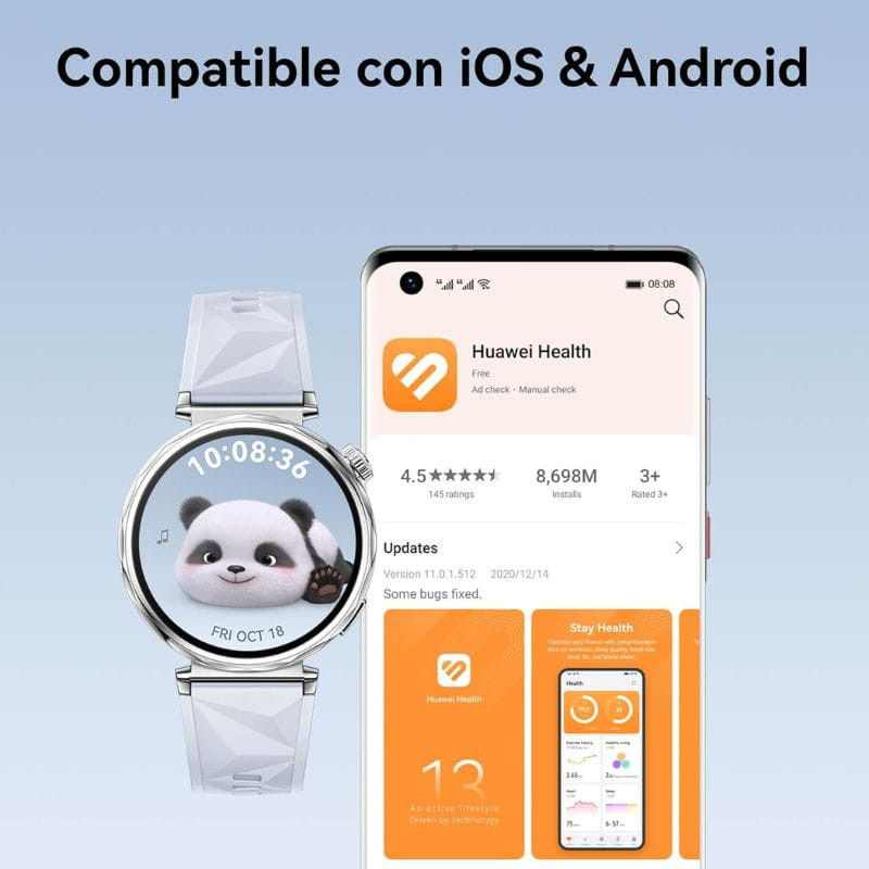 Huawei Watch GT5 41mm GPS Correa Fluoroelastómero Negro - Reloj Inteligente compatible android e iOs