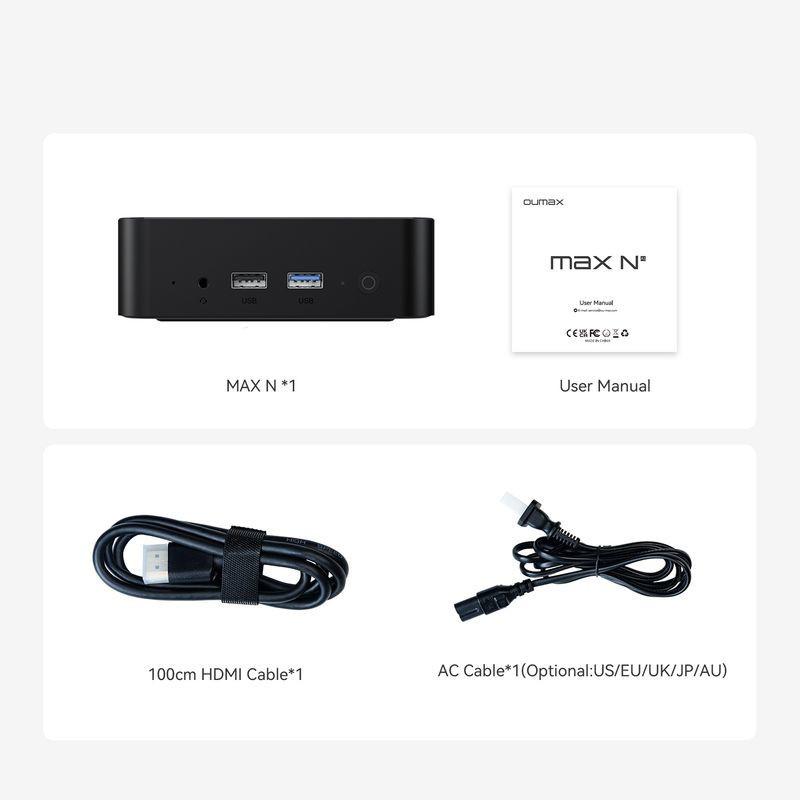 Contenido de la caja de OUMAX MAX N Intel 150/16GB/500GB SSD/Windows Negro