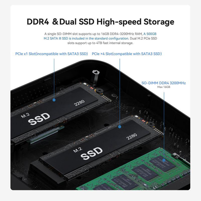 Memorias de OUMAX MAX N Intel 150/16GB/500GB SSD/Windows Negro