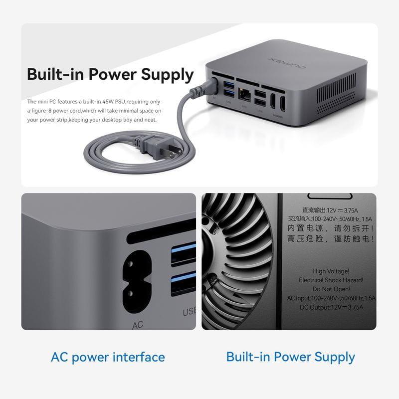 Puissance de OUMAX MAX N Intel N5095/8 Go/256 Go SSD/Windows Gris