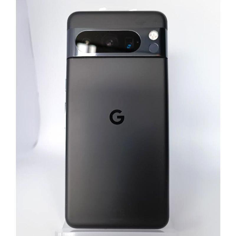 Google Pixel 8 Pro 5G renovado, estado excelente; color negro obsidiana, trasera mate con logo G, módulo de cámara ancho con triple lente y flash brillante