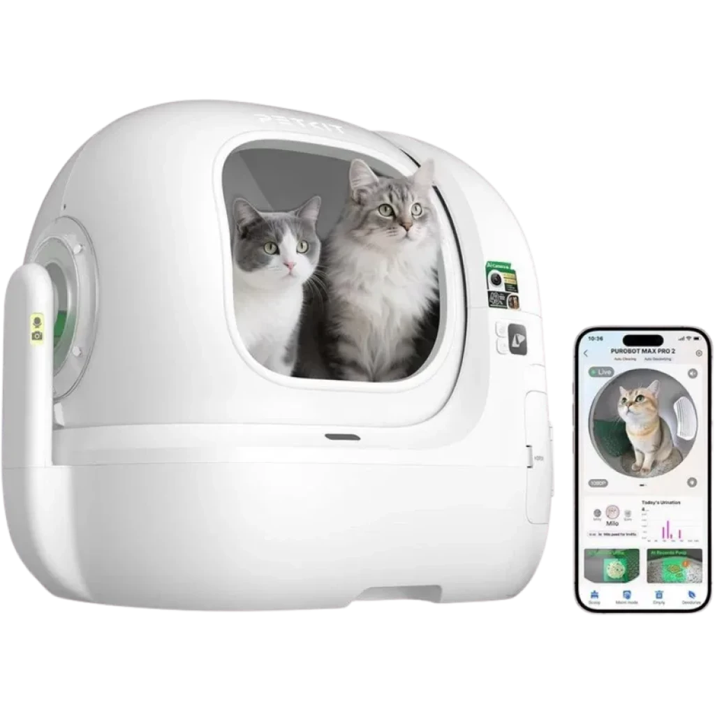 Bac à litière automatique PETKIT Purobot Max Pro 2 avec caméra et technologie xSecure - Contrôle par APP - Très grande capacité