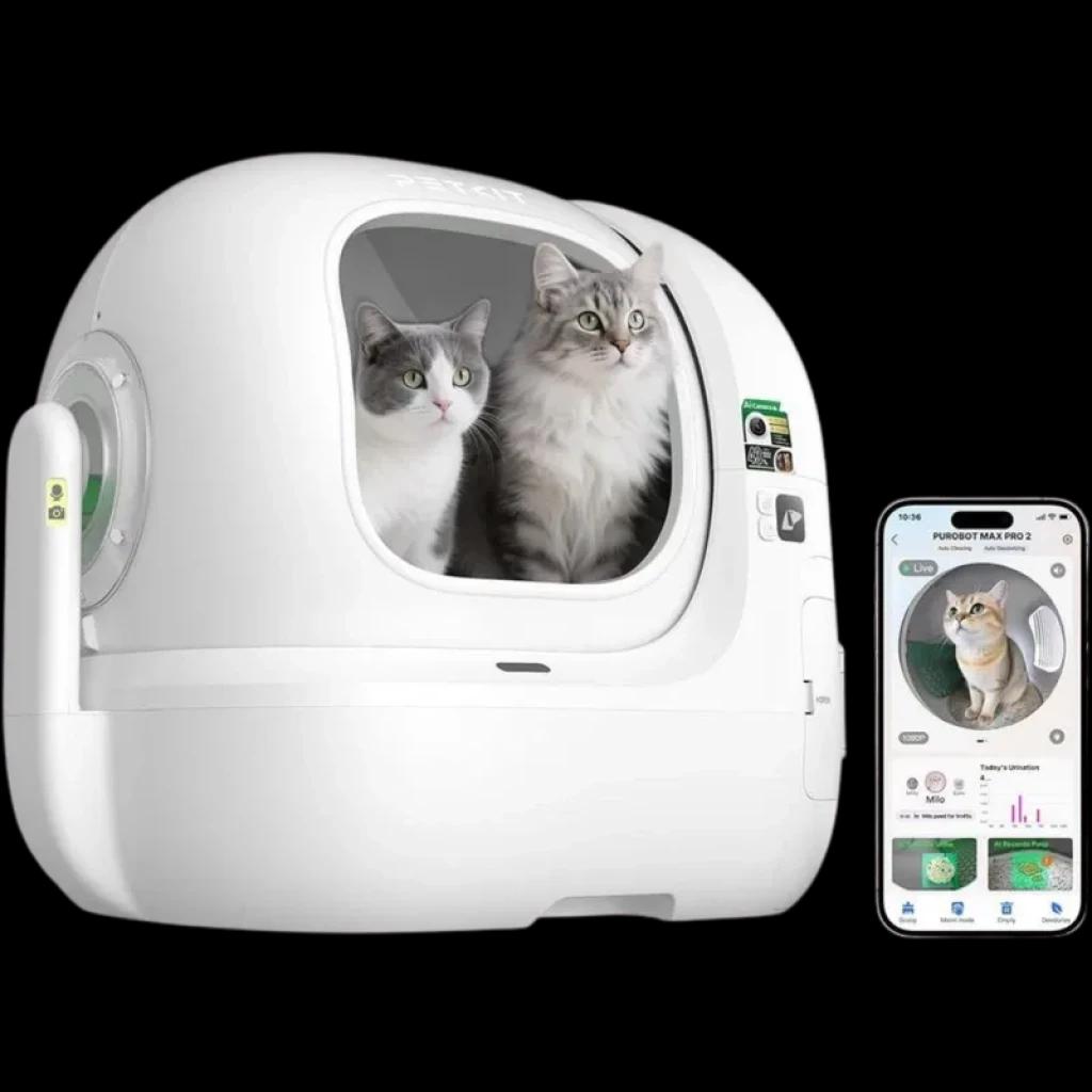 Caixa de areia automática PETKIT Purobot Max Pro 2 com câmara e tecnologia xSecure - Controlo APP - Capacidade extra grande