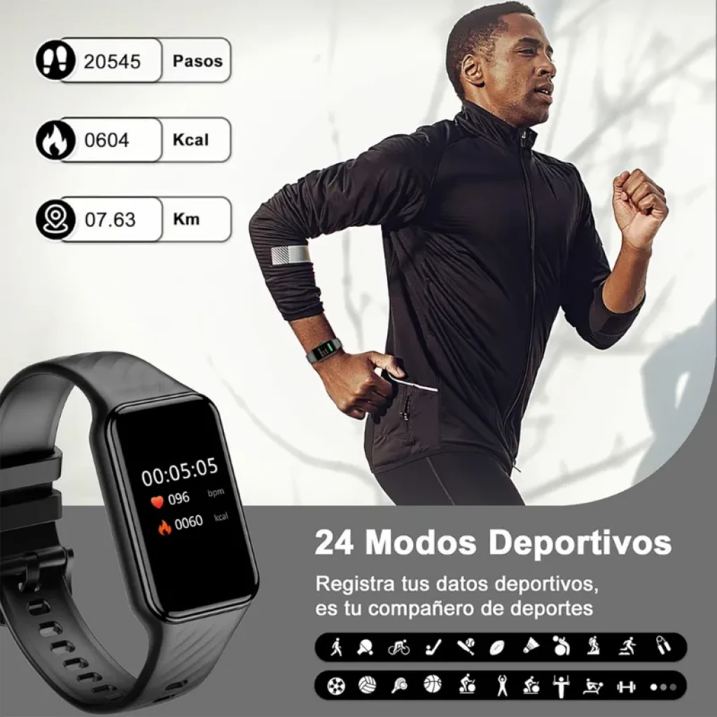 Blackview R10 Negro – reloj inteligente con pantalla rectangular, correa de silicona, seguimiento de pasos, calorías y distancia, 24 modos deportivos