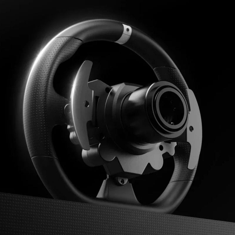 MOZA Racing ESX - Volante para PC/XBOX con aro redondo, acabado en cuero, paletas metálicas y montaje robusto en aluminio, diseño negro elegante y deportivo