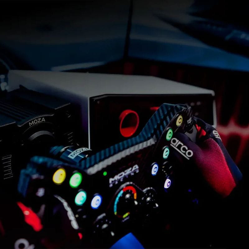 Moza Racing KS 30 cm negro: aro de volante para PC con botones RGB iluminados, acabado tipo fibra de carbono y diseño para simulación de carreras