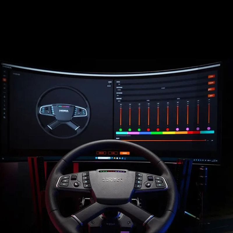 Moza Racing TSW 40 cm Negro para PC: volante de camión con aro grande, botones retroiluminados, levas metálicas y panel LED, ideal para simulación