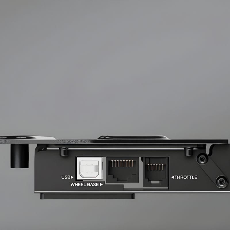 Moza Racing SR-P Negro - Pedales PC con puertos traseros: USB, Wheel Base y Throttle, conectores RJ45 en panel metálico negro de perfil delgado