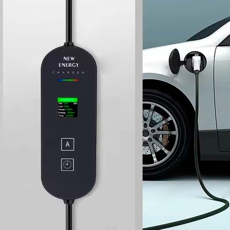 Carregador de carro elétrico EV 16A/3,5KW/10M LCD com imagem de cabeçalho de ficha para carregar um carro