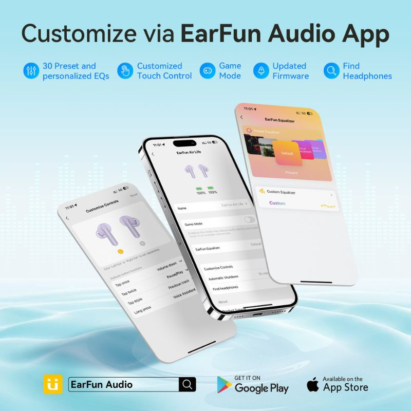 EarFun Air Life TWS Violet - Écouteurs Bluetooth, application dédiée
