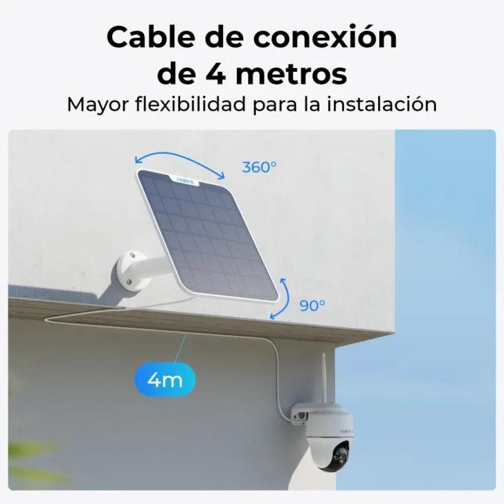 Panneau solaire Reolink Solar Panel 2 6W IP65 avec support réglable à 360°/90° et câble de 4 m, conçu pour alimenter les caméras Reolink à batterie en extérieur.