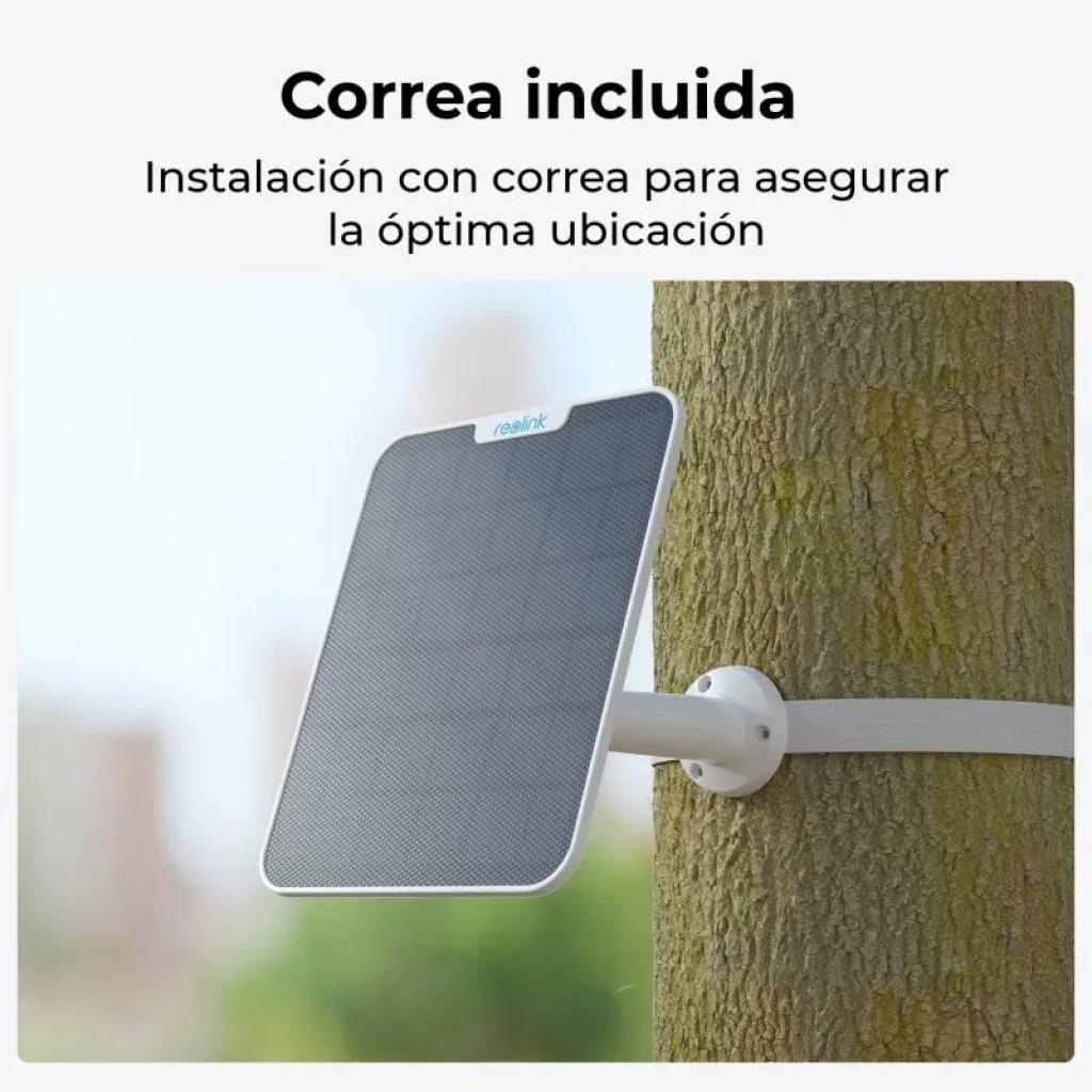 Panneau solaire Reolink 2 6W IP65 à fixer sur un arbre avec support et sangle inclus, panneau noir avec cadre clair, idéal pour les caméras Reolink à batterie