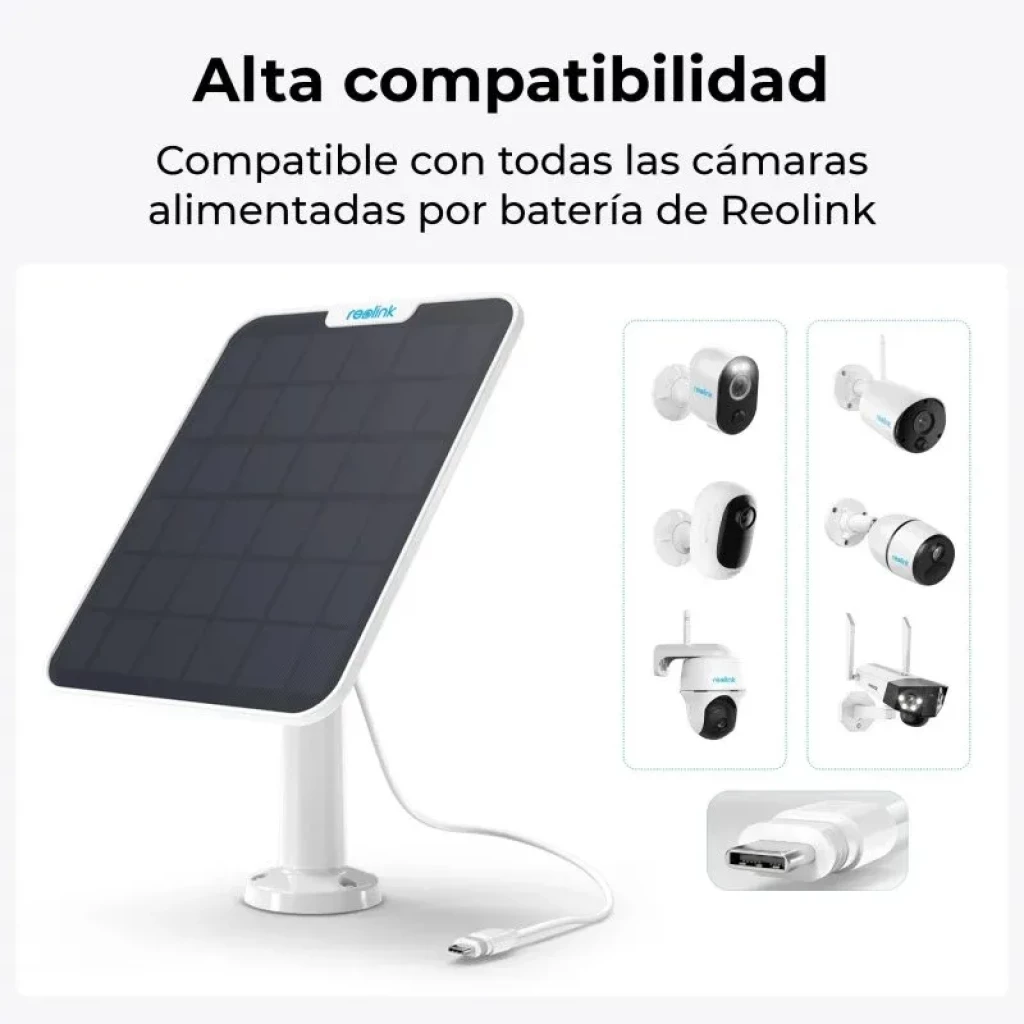 Panneau solaire Reolink 2 6W IP65 avec support réglable et câble, panneau noir avec cadre blanc ; compatible avec les caméras Reolink à batterie