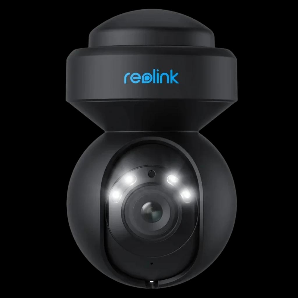 Reolink E Series E540-B negra con lente central y LEDs frontales, diseño domo exterior resistente y montaje mural