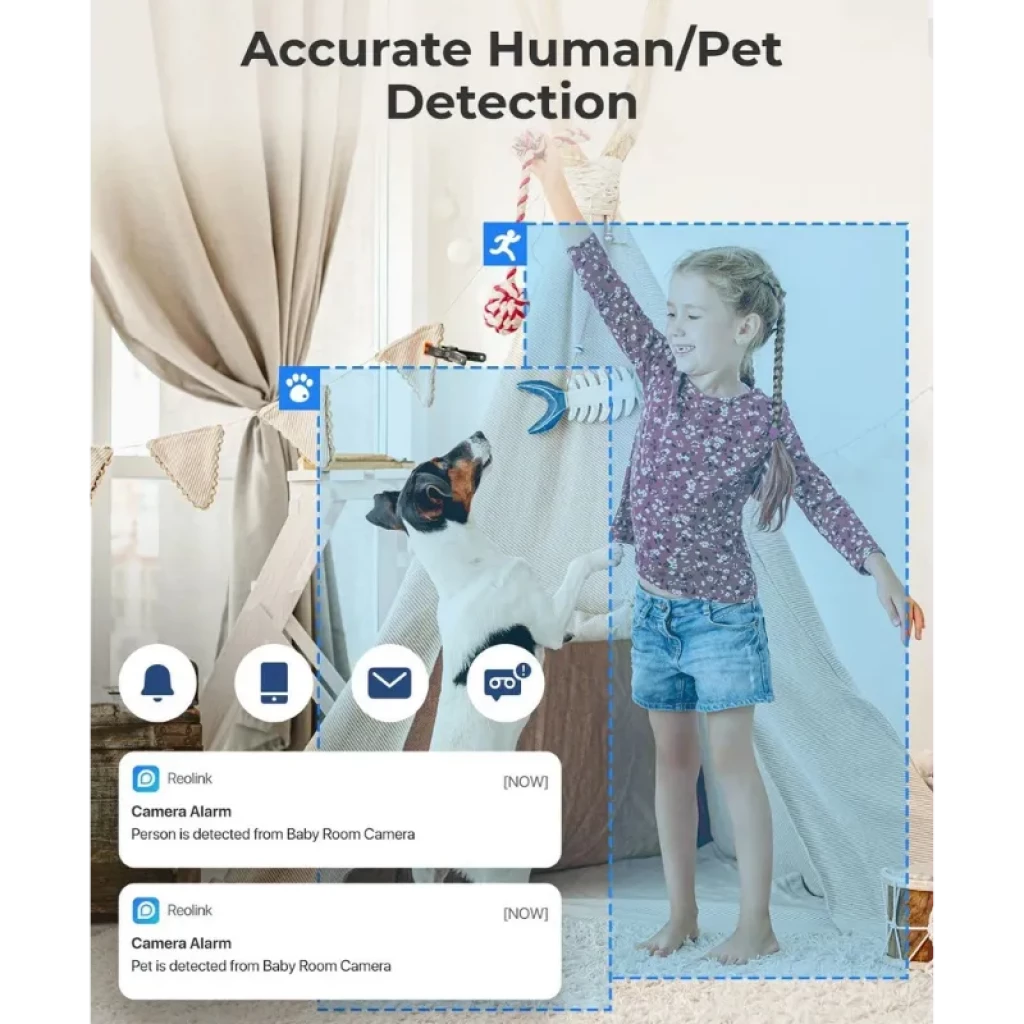 Reolink E Series E320 3MP WiFi con detección humana/mascotas, alertas inteligentes y visión nocturna IR; ideal para interiores y vigilancia del hogar