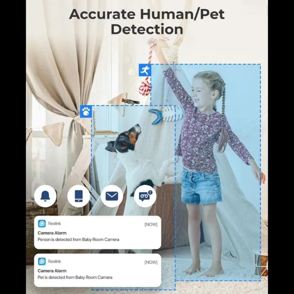 Reolink E Series E320 3MP WiFi con detección humana/mascotas, alertas inteligentes y visión nocturna IR; ideal para interiores y vigilancia del hogar