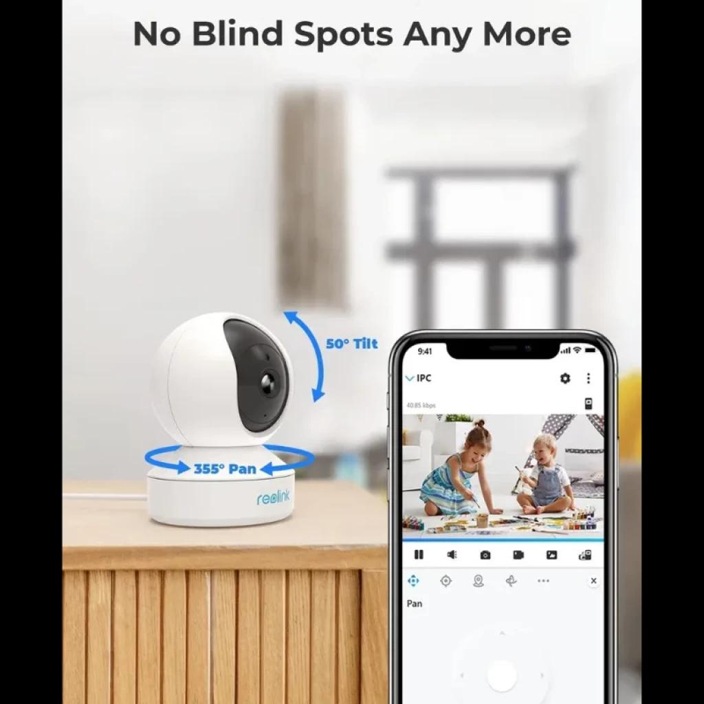 Reolink E Series E320 3MP: cámara IP WiFi con giro 355° y tilt 50°, lente negro/blanco, visión nocturna IR, control desde app móvil y diseño compacto