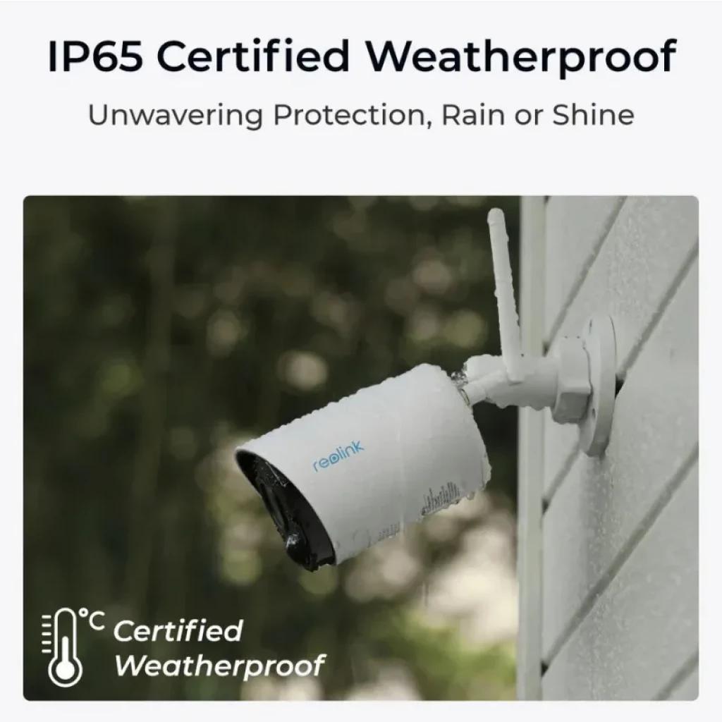 Câmara Reolink Argus Série B320-B branca 3MP, exterior, montagem na parede, resistente às intempéries IP65, lente frontal e microfone, compatível com Google Assistant